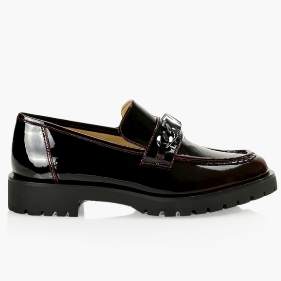 Micheal Kors Blaine Loafer Size 8 Burgundy/Gunmetal Chain Logo - Picture 3 of 16